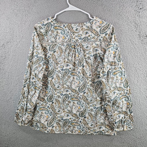 Talbots Womens Large Paisley Blouse Blue Yellow Split Neck Long Sleeve Top - Picture 6 of 9